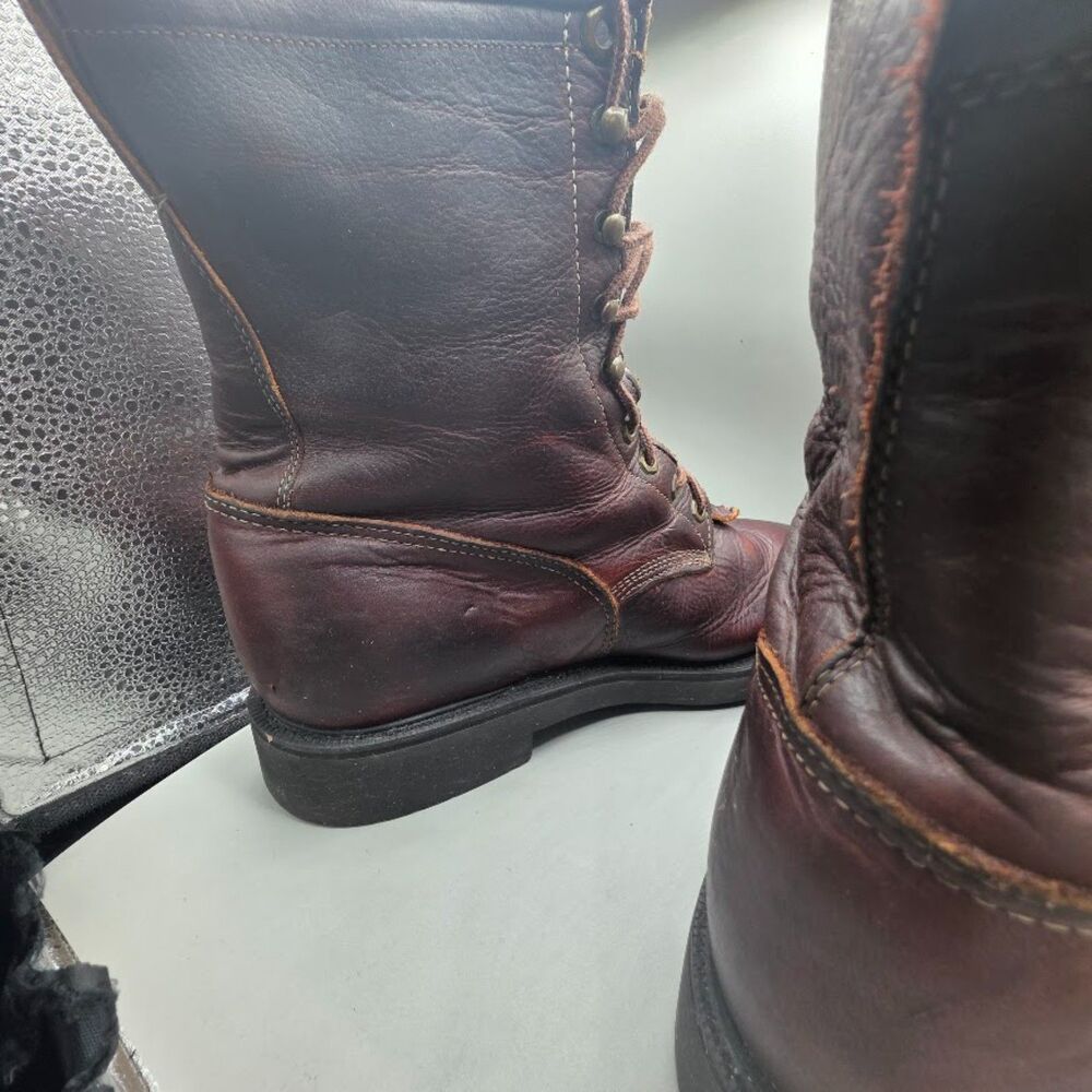 Justin Mens 12 D Brown Leather Conductor 8" Work Boots Comfort Packer Used - Picture 11 of 13